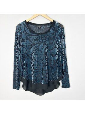 Simply Vera Wang Black & Blue Velvet Burnout Top Dark Vamp Whimsigoth Size Small